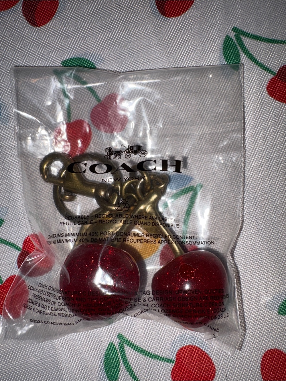 Coach Cherry Bag Charm 77840 Brown & Red